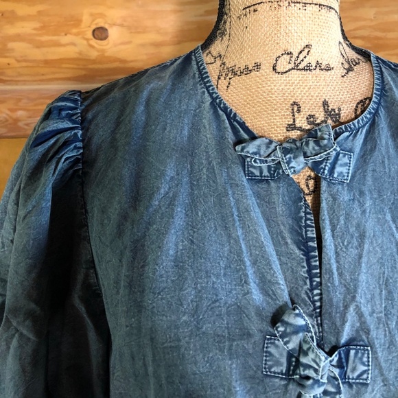 GANNI Sky Captain Blue Cotton Poplin Tie Blouse in size 12 - Picture 11 of 14